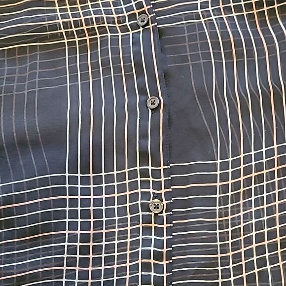 Banana republic womens sheer black, pink and white plaid blouse - Picture 2 of 5